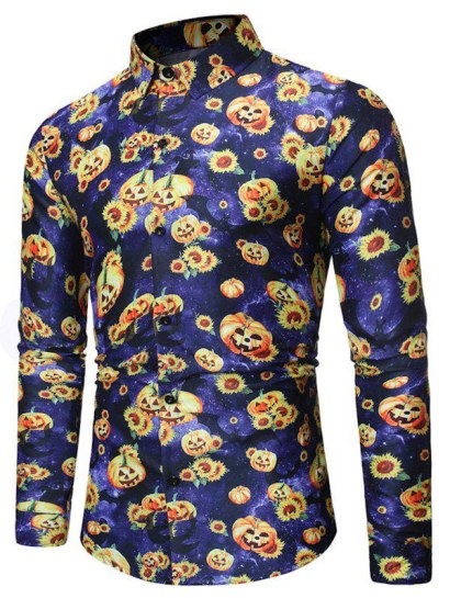 Pumpkin Sunflower Print Long Sleeves Shirt