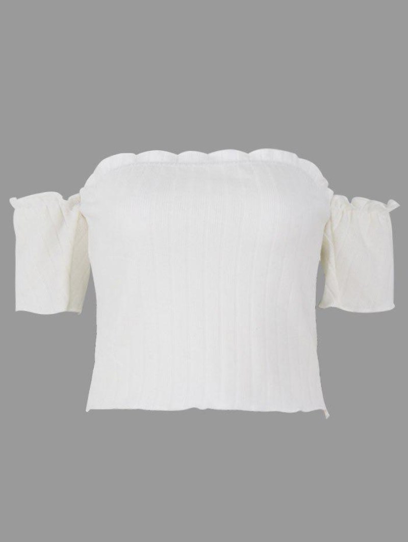 Ribbed Knit Off The Shoulder Crop Top