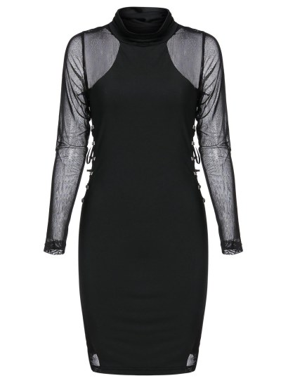 Rivet Embellished Lace-up Mesh Insert Mini Gothic Bodycon Dress