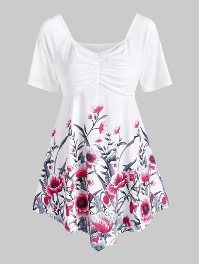 Ruched Floral Tunic Top