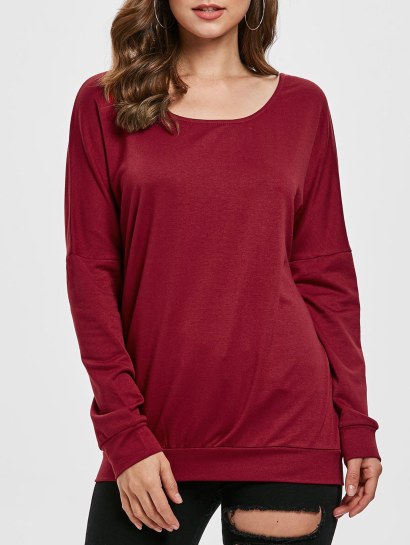 Solid Color Drop Shoulder Scoop Neck Sweatshirt