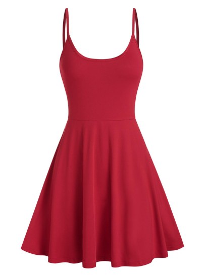 Spaghetti Strap Plain Flare Dress