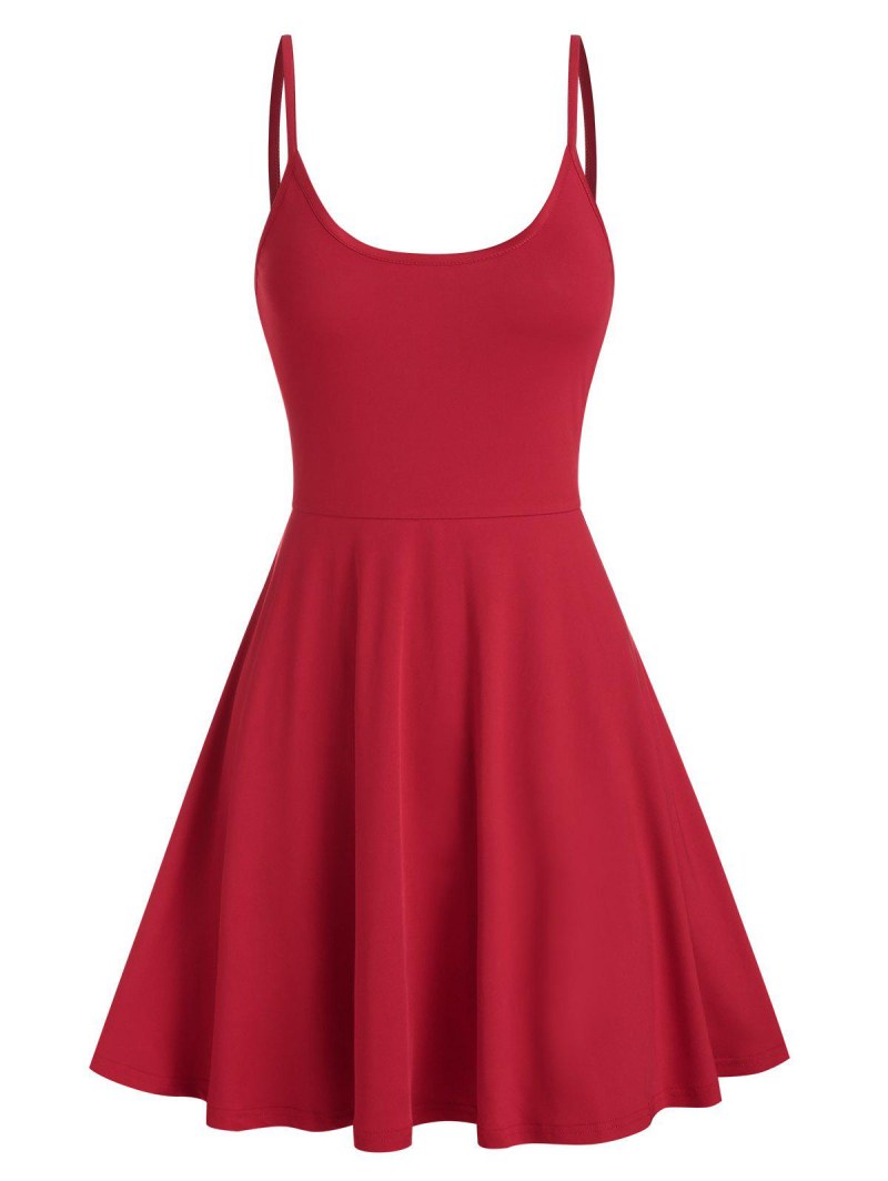 Spaghetti Strap Plain Flare Dress