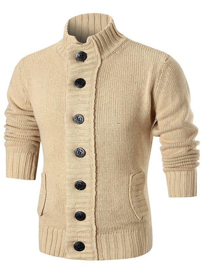 Stand Collar Button Up Sweater Cardigan
