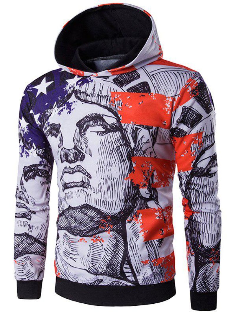 Star American Flag Printed Pullover Hoodie