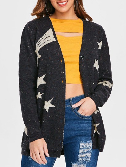 Star Pattern Button Up Cardigan