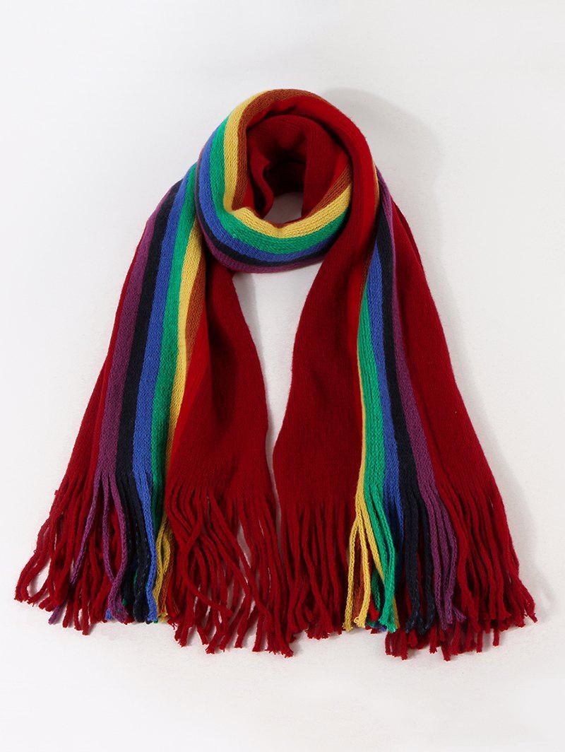 Stripe Rainbow Color Fringe Knitted Scarf