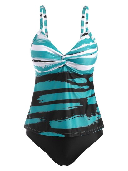 Striped Twisted Print Tankini Swimwear