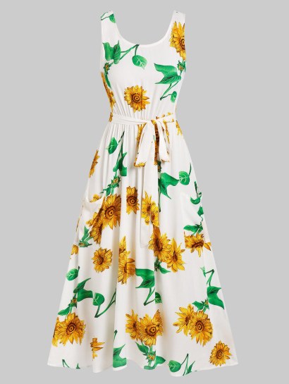 Sunflower Pattern Pockets Mini Dress