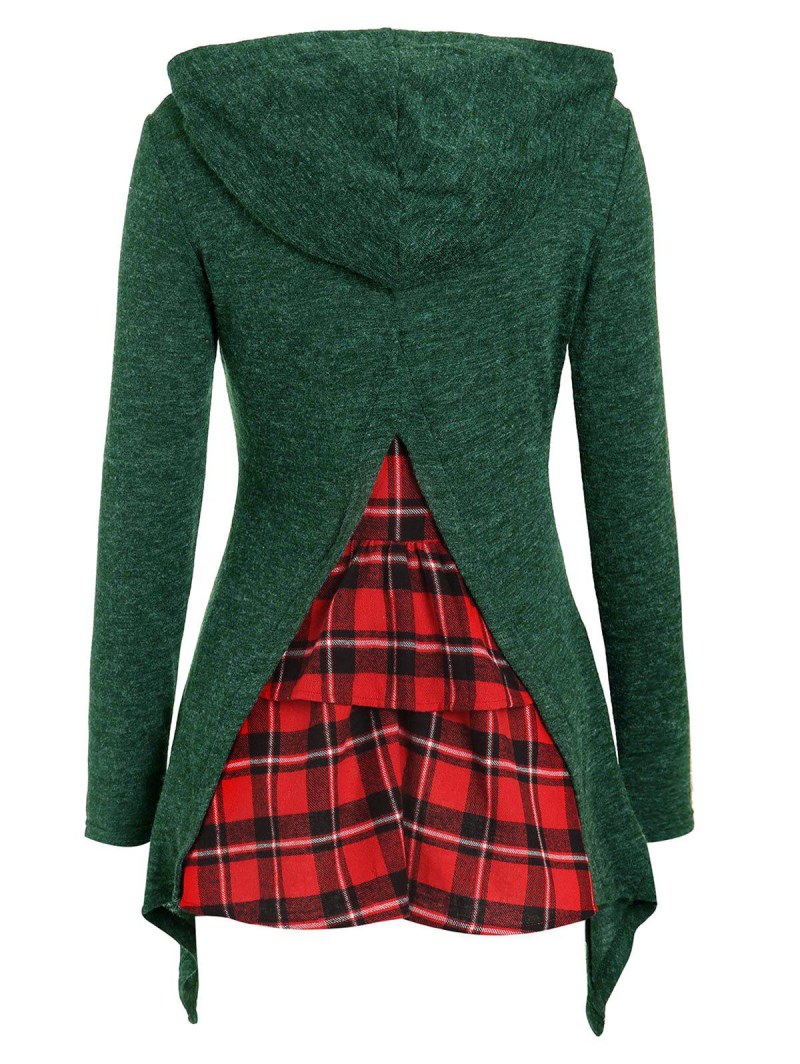 Tartan Panel Long Sleeve Hooded Knitwear