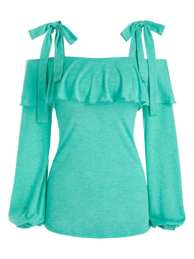 Tie Knot Cold Shoulder Heathered T-shirt